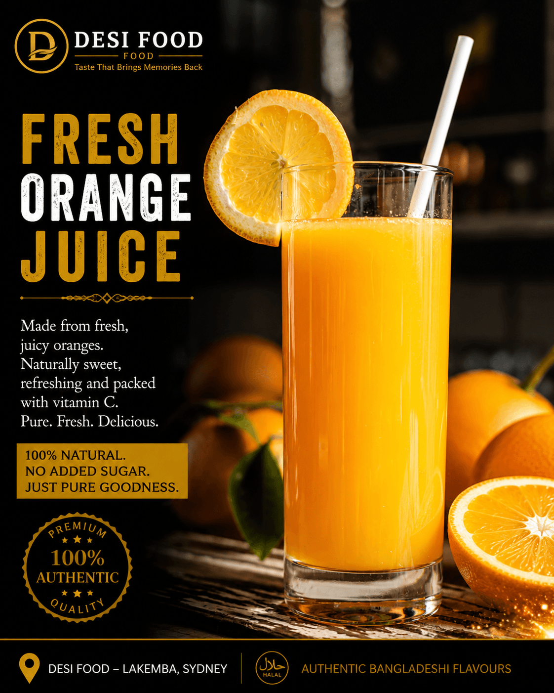 Fresh Orange Juice — fresh Bangladeshi drinks at Desi Food Lakemba