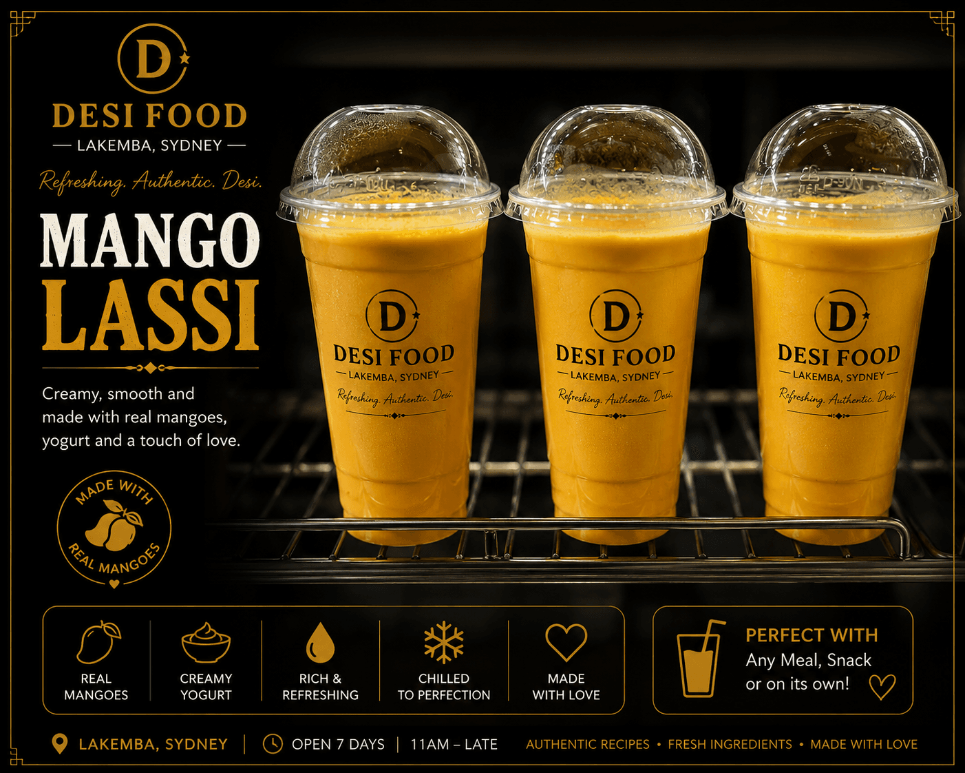 Mango Lassi — fresh Bangladeshi drinks at Desi Food Lakemba