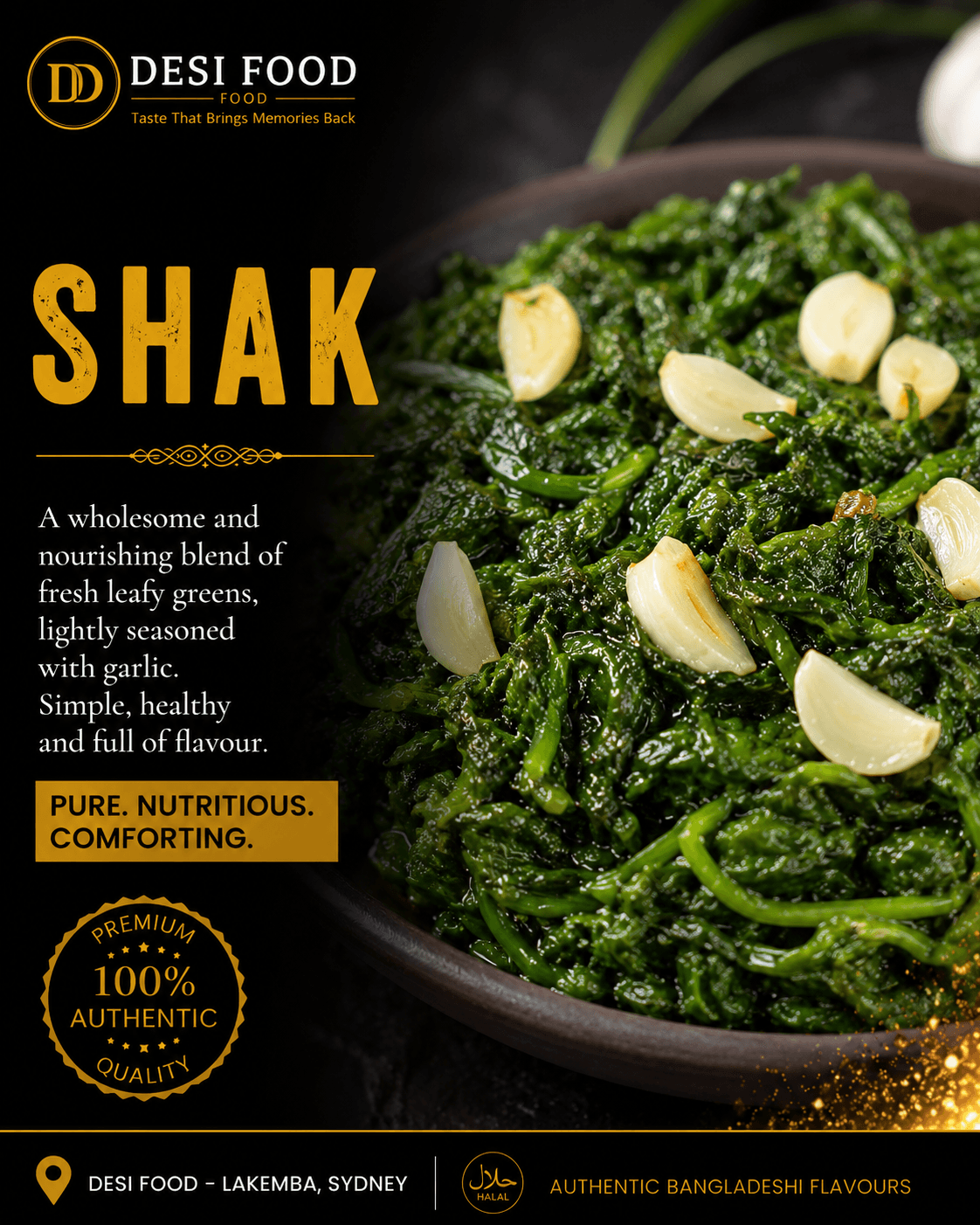 Shak — fresh Bangladeshi vorta & sides at Desi Food Lakemba